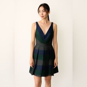 Anthropologie Eva Franco V-Neck Pleated French Kiss Dress Textured Stripe 6P